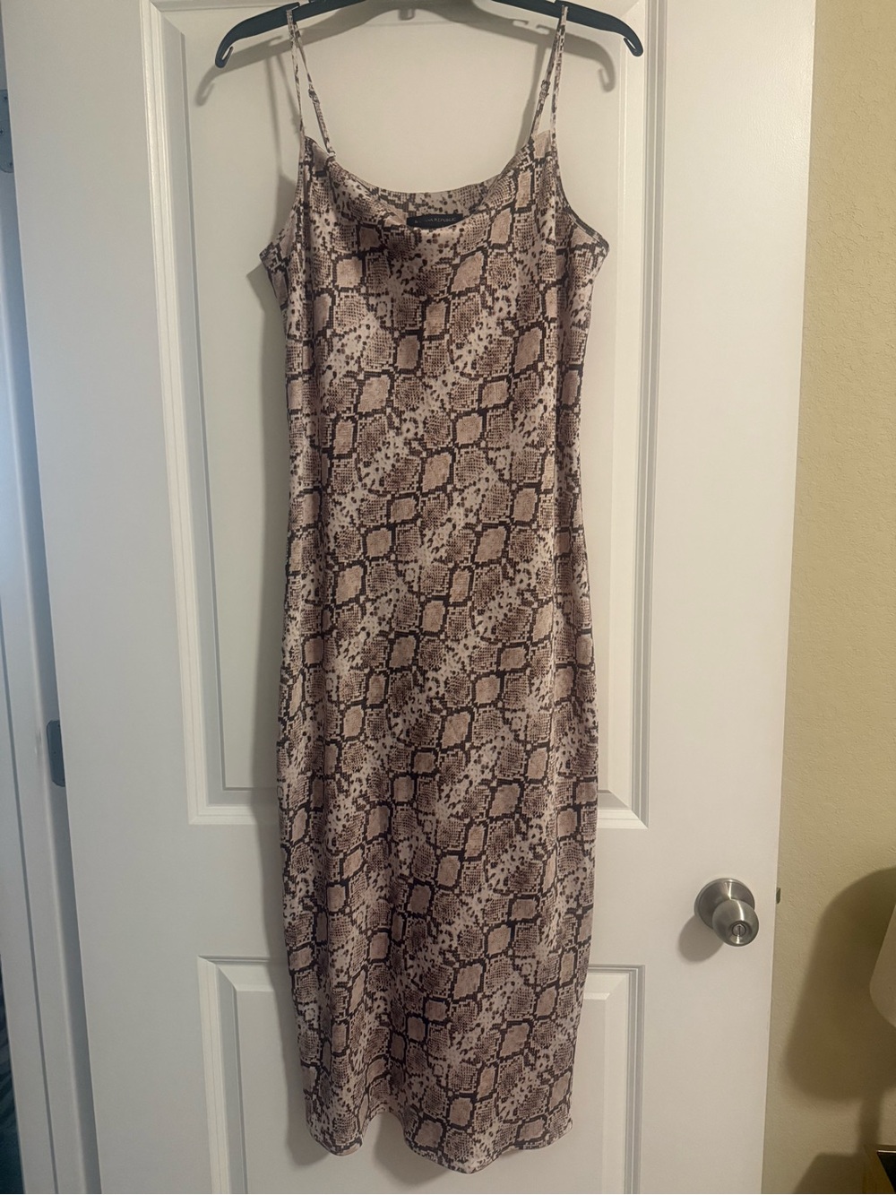 Banana Republic Snake-Print Slip Midi Dress — Beige & Brown
